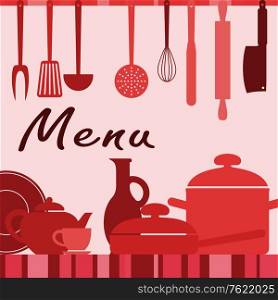 Kitchenware and cooking process for menu background design