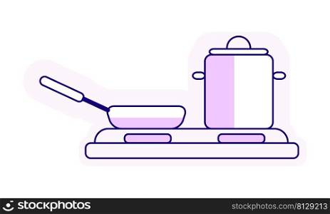 Kitchenware and electric range semi flat color vector element. Full sized object on white. Preparing food. Cooking at home simple cartoon style illustration for web graphic design and animation. Kitchenware and electric range semi flat color vector element