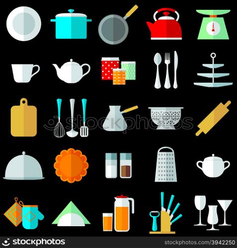 Kitchenware flat icons vector set
