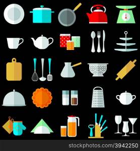 Kitchenware flat icons vector set