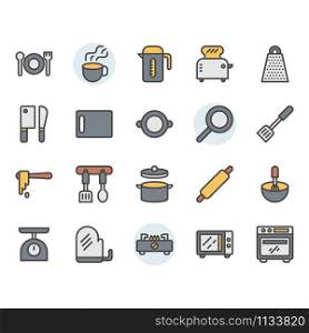 Kitchenware icon and symbol set in colorline design