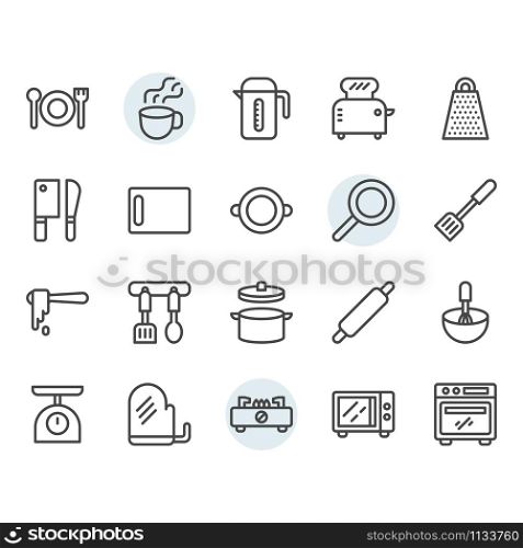 Kitchenware icon and symbol set in outline design