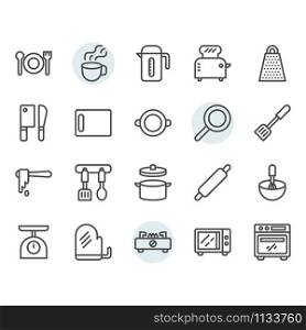 Kitchenware icon and symbol set in outline design