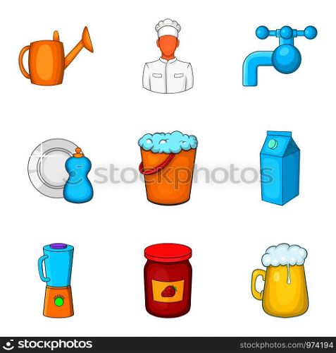Kitchenware icons set. Cartoon set of 9 kitchenware vector icons for web isolated on white background. Kitchenware icons set, cartoon style