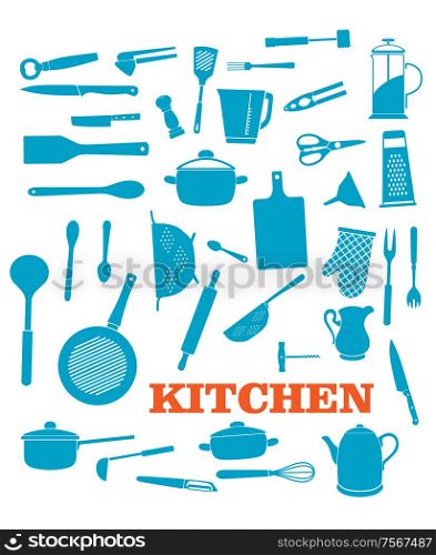 Kitchenware objects and icons set isolated on white background. For cooking, household and restaurant logo design
