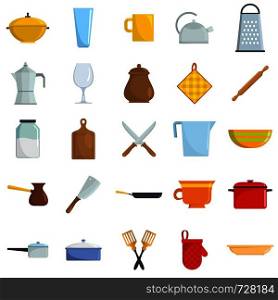 Kitchenware tools cook icons set. Flat illustration of 25 kitchenware tools cook vector icons isolated on white. Kitchenware tools cook icons set vector isolated