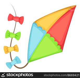 Kite icon. Summer outdoor activity symbol with colorful wings isolated on white background. Kite icon. Summer outdoor activity symbol with colorful wings
