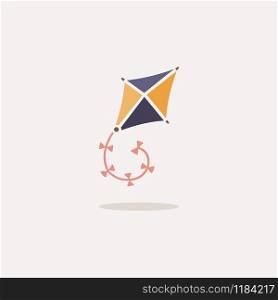 Kite. Icon with shadow on a beige background. Toy flat vector illustration