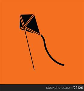 Kite in sky icon. Orange background with black. Vector illustration.