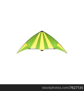 Kite isolated Uttarayan or Maghi festival symbol isolated icon. Vector kids toy with wings in yellow and green, summer fun object. Kite-balloon flying tradition Makar Sankranti in many parts of India. Color kite symbol of Maghi festival object isolated