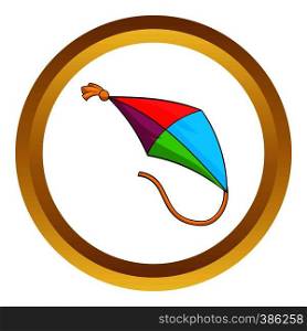 Kite vector icon in golden circle, cartoon style isolated on white background. Kite vector icon