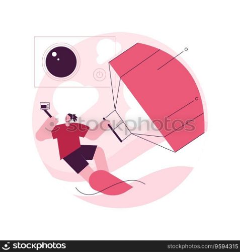 Kitesurfing abstract concept vector illustration. Kiteboarding, parachute water sport, flying adventure, wind speed, extreme fun, action camera, freestyle trick, freedom abstract metaphor.. Kitesurfing abstract concept vector illustration.