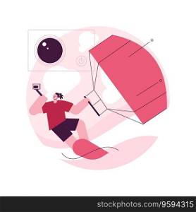Kitesurfing abstract concept vector illustration. Kiteboarding, parachute water sport, flying adventure, wind speed, extreme fun, action camera, freestyle trick, freedom abstract metaphor.. Kitesurfing abstract concept vector illustration.