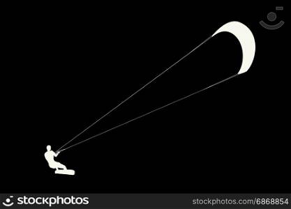 Kitesurfing black silhouette.. Kitesurfing black silhouette. Man riding wakeboard with kite.
