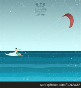 Kitesurfing illustration in retro style