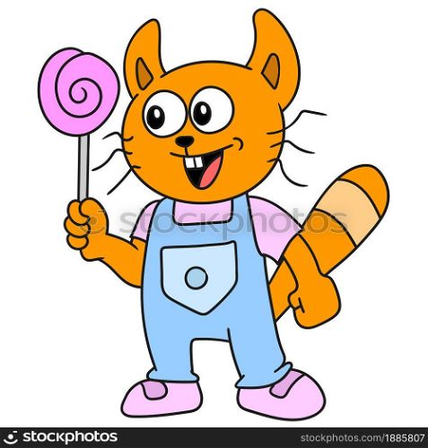 kitten kittens are enjoying lollipops. vector illustration of cartoon doodle sticker draw