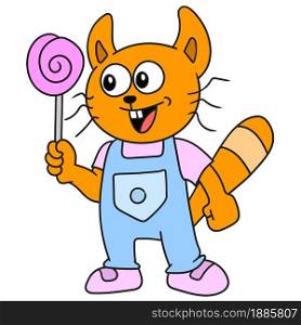 kitten kittens are enjoying lollipops. vector illustration of cartoon doodle sticker draw