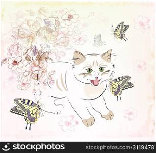 kitten playing with butterflies