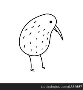 Kiwi bird. Rare Australian animal. Black and white sketch style. Cartoon illustration isolated. Kiwi bird. Rare Australian animal