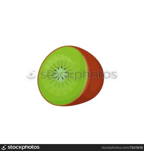 Kiwi cartoon vector illustration. Half of ripe juicy fruit flat color object. Healthy vegetarian food. Good nutrition. Dietary source of vitamin C isolated on white background. Kiwi cartoon vector illustration