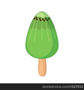 Kiwi ice cream icon in flat style isolated on white background. Cute summer popsicle. Vector illustration.. Vector kiwi ice cream icon in flat style isolated on white background.