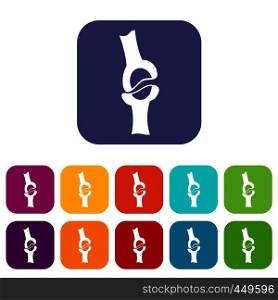 Knee joint icons set vector illustration in flat style In colors red, blue, green and other. Knee joint icons set flat
