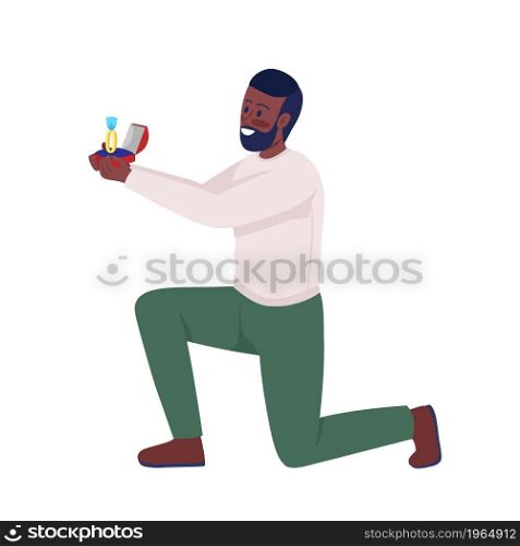 Kneeling man with ring semi flat color vector character. Posing figure. Full body person on white. Sweater weather isolated modern cartoon style illustration for graphic design and animation. Kneeling man with ring semi flat color vector character