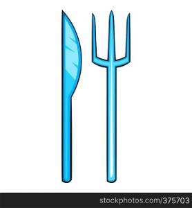 Knife and fork icon. Cartoon illustration of knife and fork vector icon for web. Knife and fork icon, cartoon style