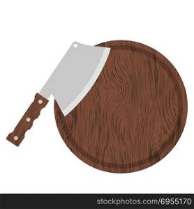 Knife and Wood Circle Board Isolated on White Background. Knife and Wood Circle Board