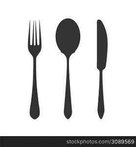 Knife, fork and spoon on white background. Vector illustration.. Knife, fork and spoon on white background. Vector