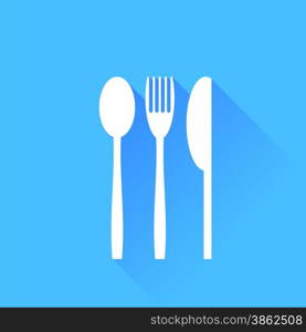Knife Fork and Spoon Silhouette isolated on Blue Background.. Knife Fork and Spoon