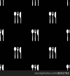 Knife Fork Spoon Silhouettes Seamless Pattern on Black Background. Knife Fork Spoon Silhouettes Seamless Pattern