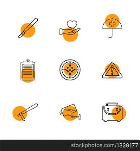 knife , heart , umbrella , medical , clipbaord , target , caution , camera , breifcase , icon, vector, design, flat, collection, style, creative, icons