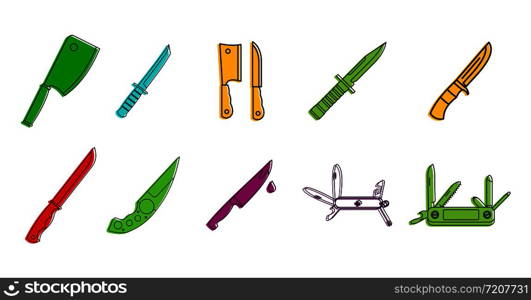 Knife icon set. Color outline set of knife vector icons for web design isolated on white background. Knife icon set, color outline style