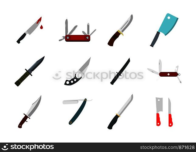 Knife icon set. Flat set of knife vector icons for web design isolated on white background. Knife icon set, flat style