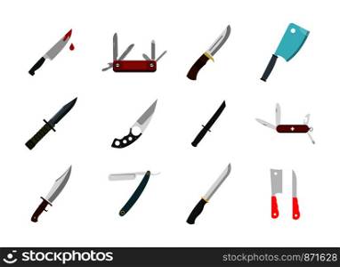 Knife icon set. Flat set of knife vector icons for web design isolated on white background. Knife icon set, flat style