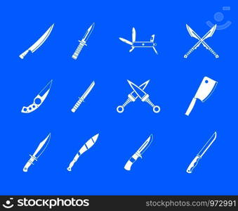 Knife icon set. Simple set of knife vector icons for web design isolated on blue background. Knife icon blue set vector