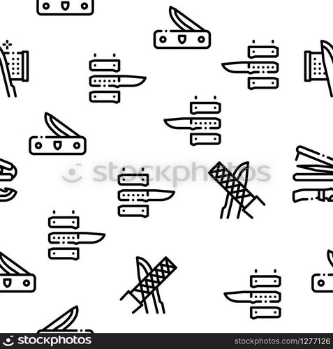 Knife Making Utensil Seamless Pattern Vector Thin Line. Illustrations. Knife Making Utensil Seamless Pattern Vector