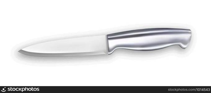 Knife Metallic Chef Kitchenware Appliance Vector. Metal Knife With Chrome Handle Domestic Or Restaurant Kitchen Dangerous Blade Equipment For Cut Food. Template Realistic 3d Illustration. Knife Metallic Chef Kitchenware Appliance Vector