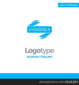 Knife, Razor, Sharp, Blade Blue Solid Logo Template. Place for Tagline