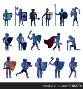 Knight icons set. Cartoon set of knight vector icons for web design. Knight icons set, cartoon style