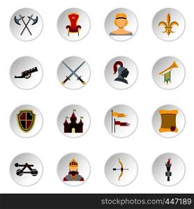 Knight icons set. Flat illustration of 16 knight vector icons set illustration. Knight icons set, flat style