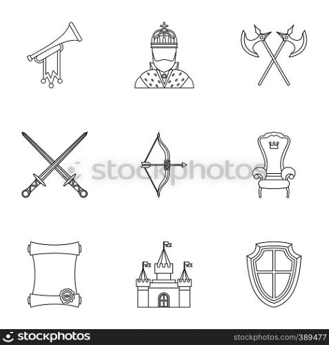 Knight icons set. Outline illustration of 9 knight vector icons for web. Knight icons set, outline style