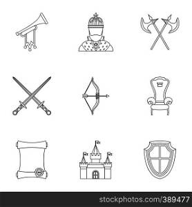 Knight icons set. Outline illustration of 9 knight vector icons for web. Knight icons set, outline style