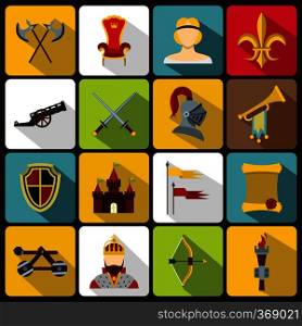 Knight medieval icons set in flat style. Middle ages warrior weapons set collection vector illustration. Knight medieval icons set, flat style