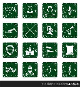 Knight medieval icons set in grunge style green isolated vector illustration. Knight medieval icons set grunge