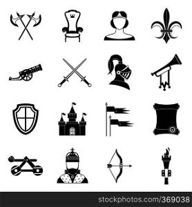 Knight medieval icons set in simple style. Middle ages warrior weapons set collection vector illustration. Knight medieval icons set, simple style