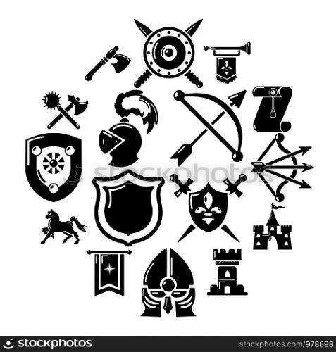 Knight medieval icons set. Simple illustration of 16 knight medieval vector icons for web. Knight medieval icons set, simple style