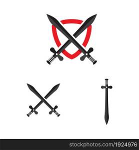 knight swords with shield. Swords silhouettes. Vector illustration