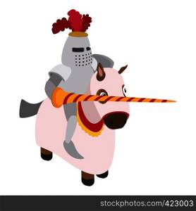 Knight with spear and horse cartoon character on a white background. Knight with spear and horse